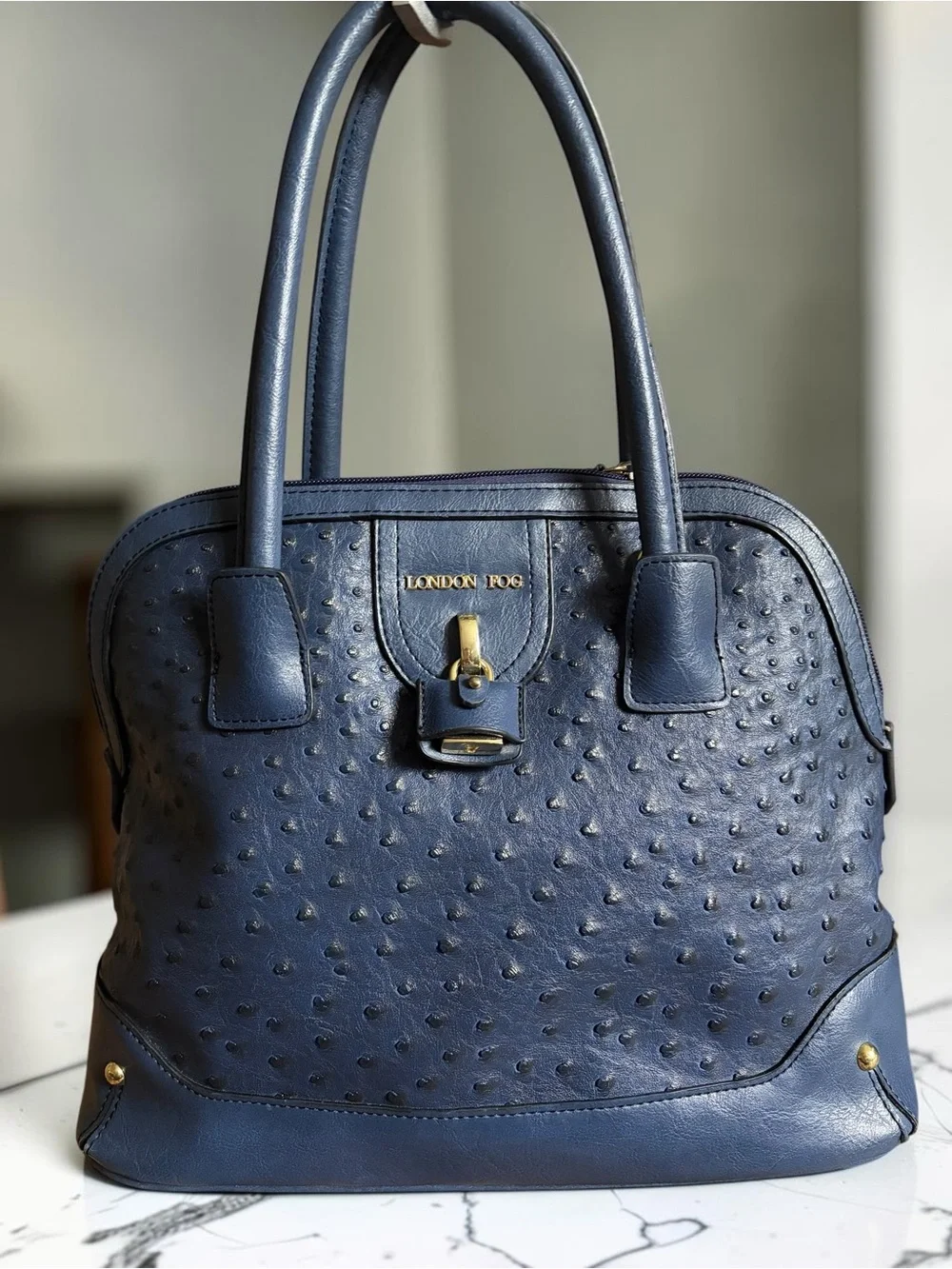 London Fog Navy Textured Dome Satchel